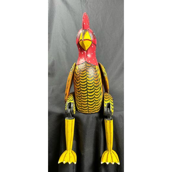 Carved Wood Folk Art Rustic Red & Yellow Painted Jointed Shelf Sitter Rooster - Picture 5 of 10